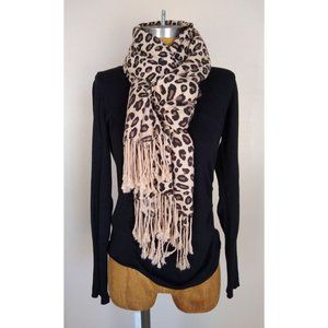 Grace Adele Animal Leopard Print Scarf with Fringe
